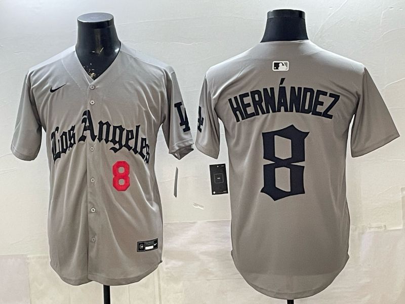 Men 2026 Los Angeles Dodgers #8 Hernandez Grey Five generations Nike MLB Jersey style 004